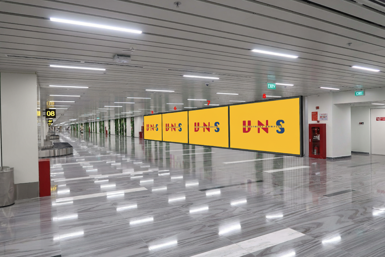 4 hộp đèn khu vực cách ly ga đến, băng chuyền chở lấy hành lý